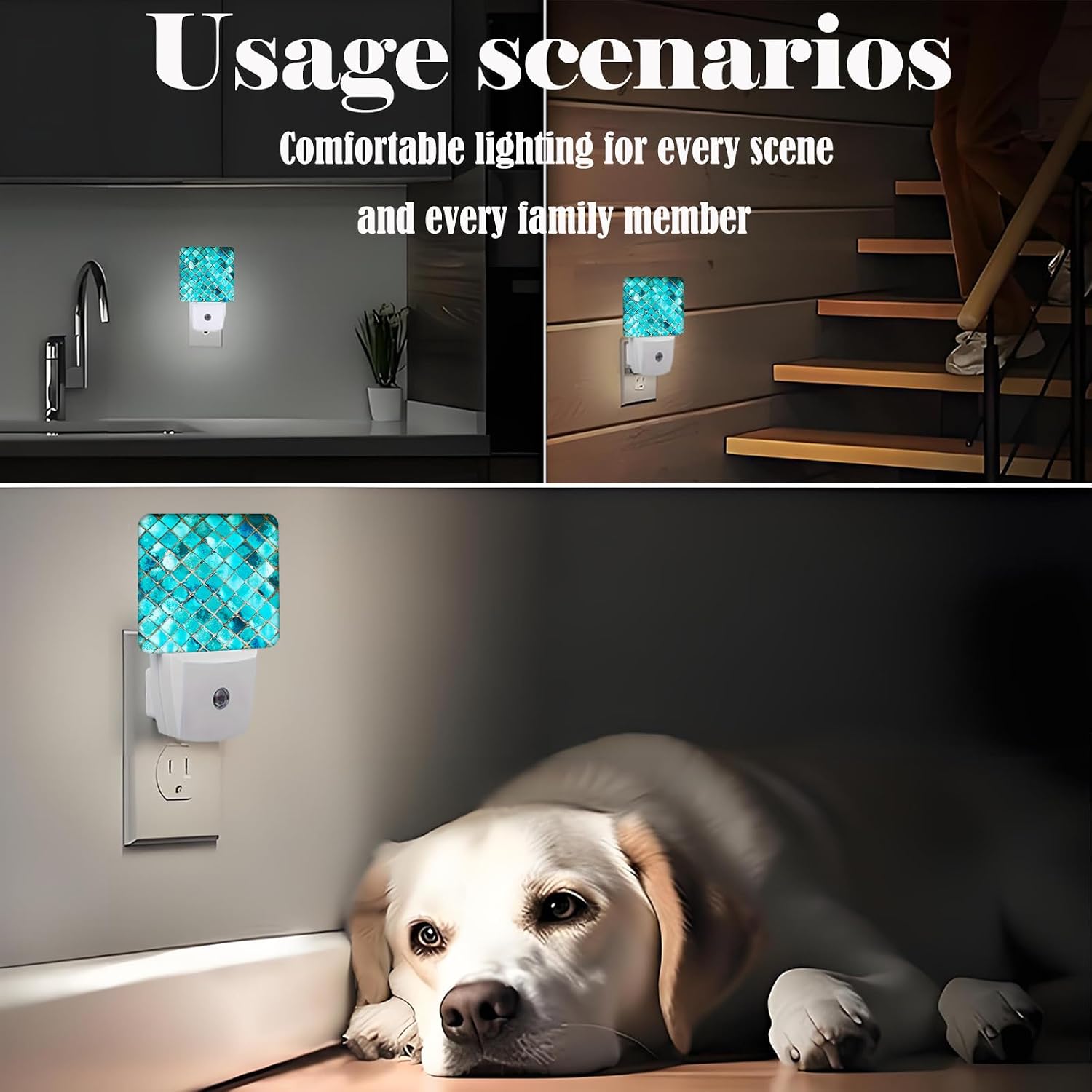 Turquoise Blue Night Light, Plug Into Wall Decor for Stairway, Hallway, Kitchen, Dusk to Dawn Sensor Nightlights for Boys/Girls/Women/Men…