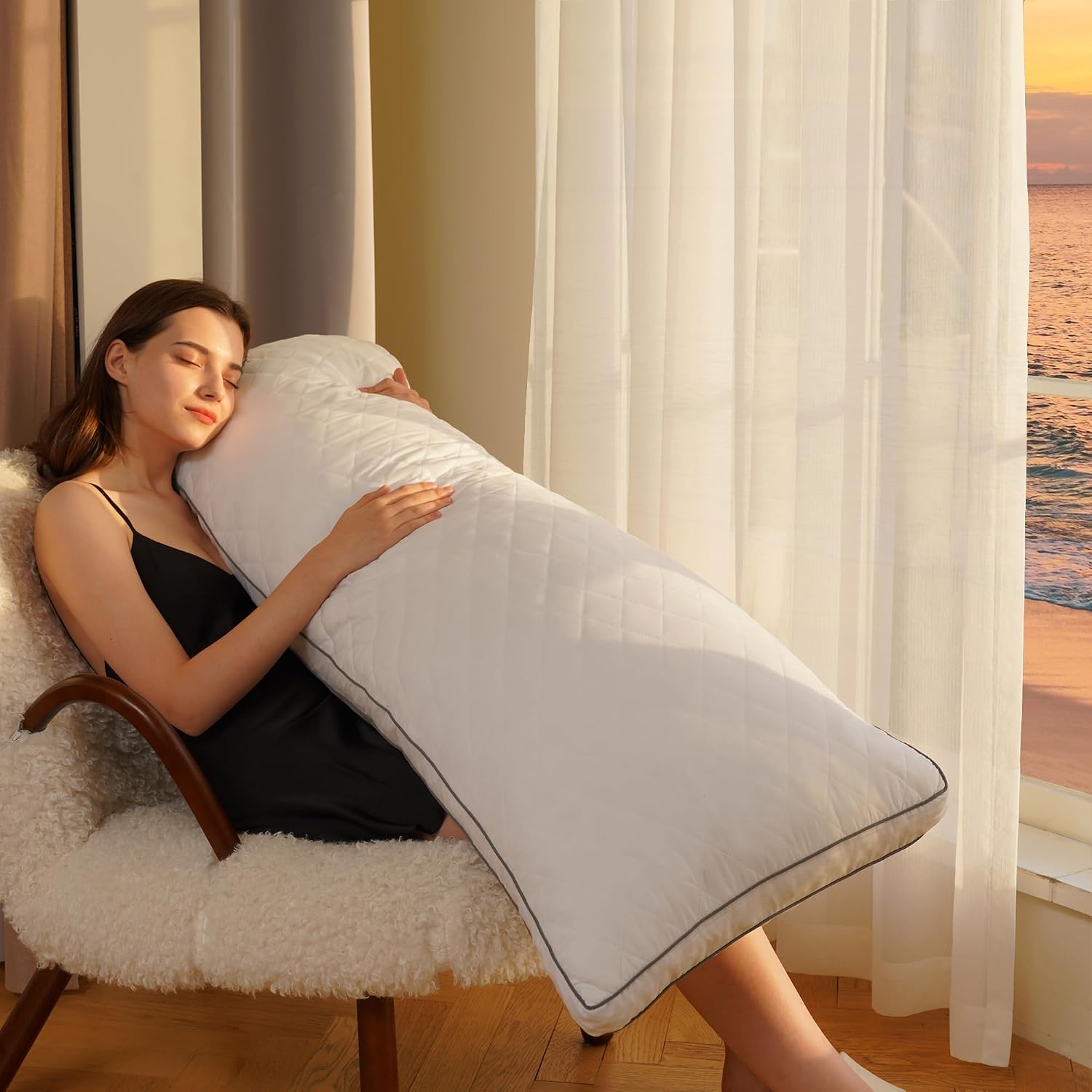 Ubauba Memory Foam Body Pillow, Full Large Body Pillows for Adults, Firm & Fluffy Long Bed Pillows for Sleeping (20x54 inch, White)
