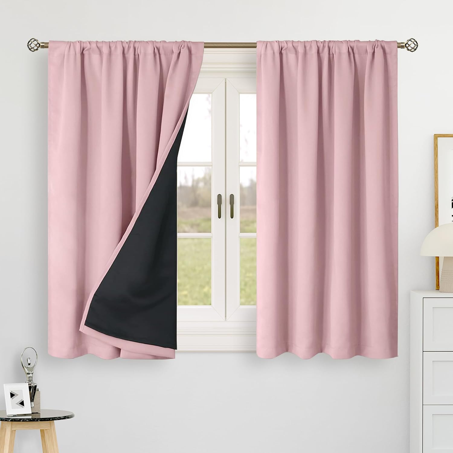 BGment 100% Blackout Curtains 40 Inch Length for Cafe, Rod Pocket and Back Tab Double Layer Thermal Insulated Full Room Darkening Bedroom…