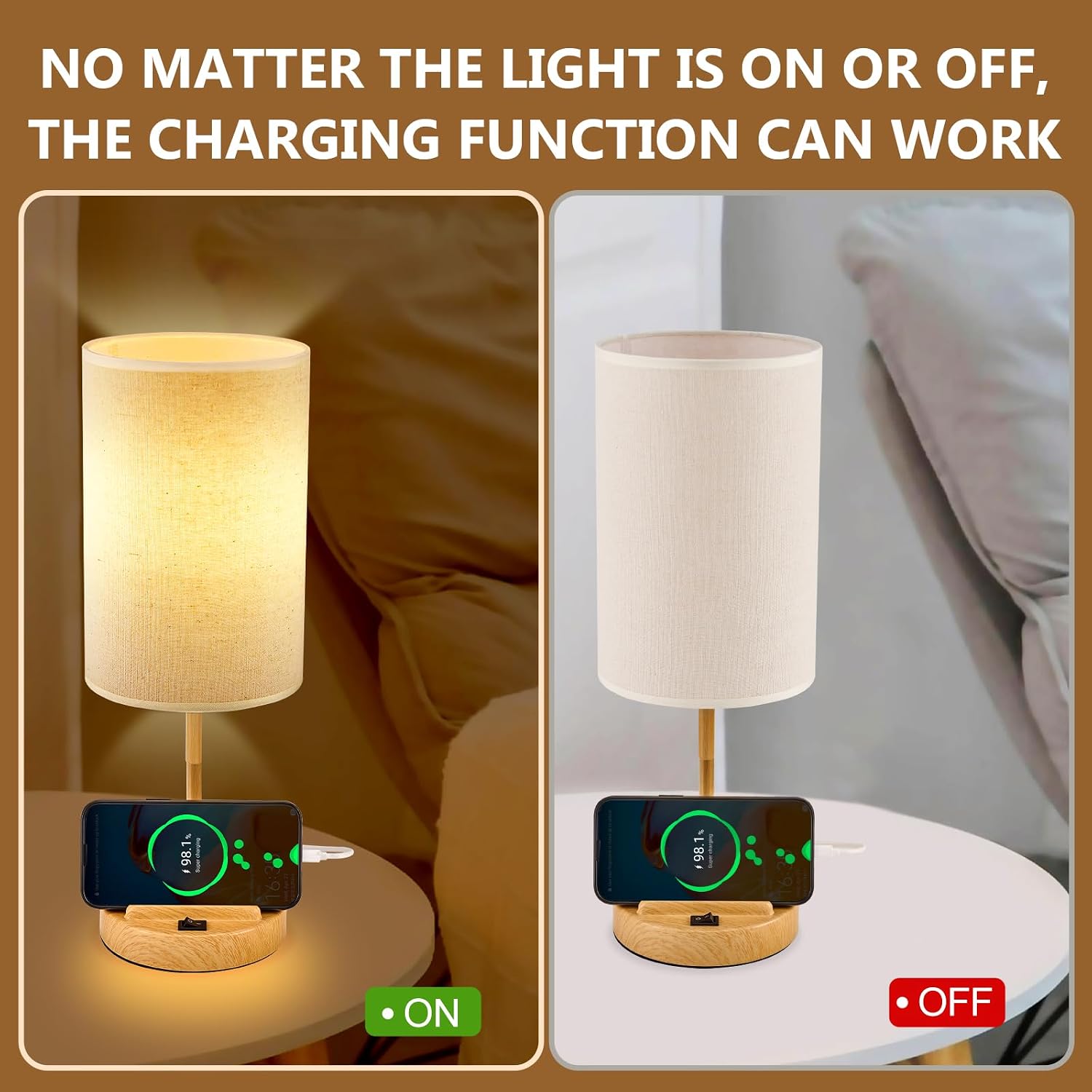 Dreamholder Table Lamp with 3 USB Charging Ports, Modern Desk Lamp with AC Outlet and Phone Stands, Perfect Bedside Lamp for Bedroom…