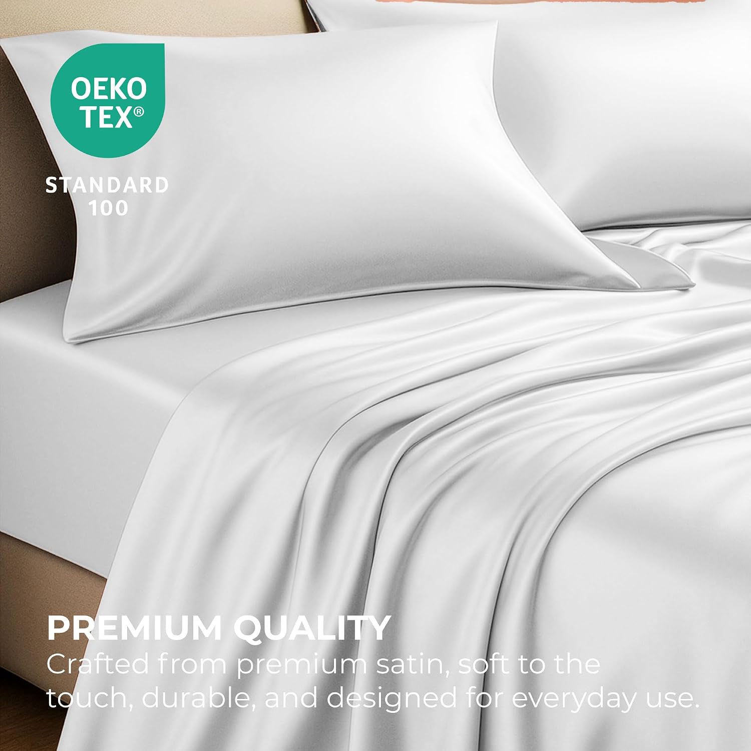 PureBedding Pure Bedding Satin Sheets Twin [3-Piece, White] Hotel Luxury Silky Bed Sheets - Extra Soft 1800 Microfiber Sheet Set, Wrinkle,…