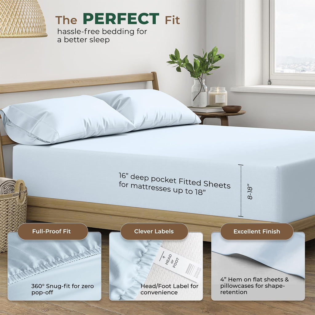 THREAD SPREAD 100% Organic Cotton Sheets Queen Size - 4 PC Organic Cotton Queen Size Percale Weave Sheet Set, Soft, Cooling, Crisp &…