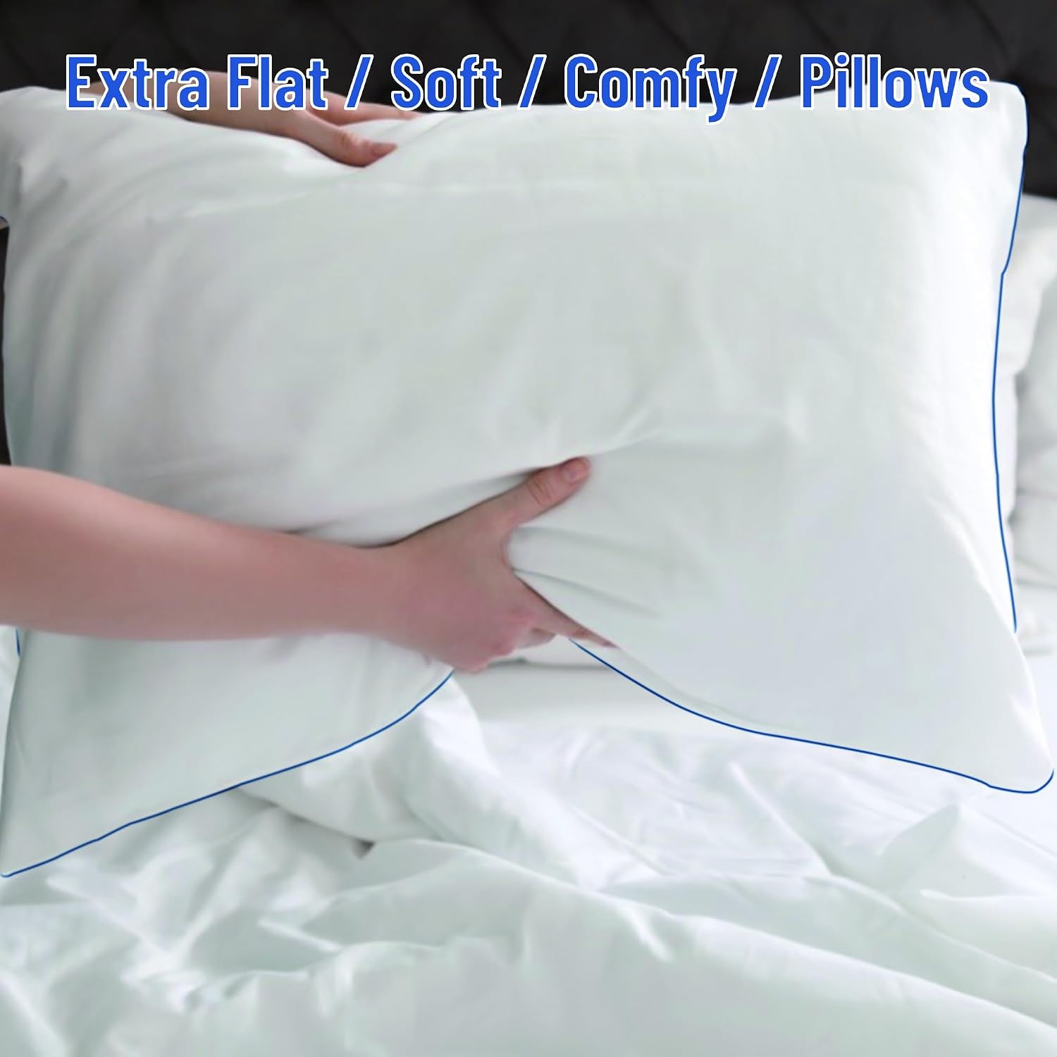 Silui Flat Soft Thin Pillows Queen Size Set of 2 Pack Bed Pillow with Down Alternative Fill for Side Back Stomach Sleepers, 20x30 Inches, W…