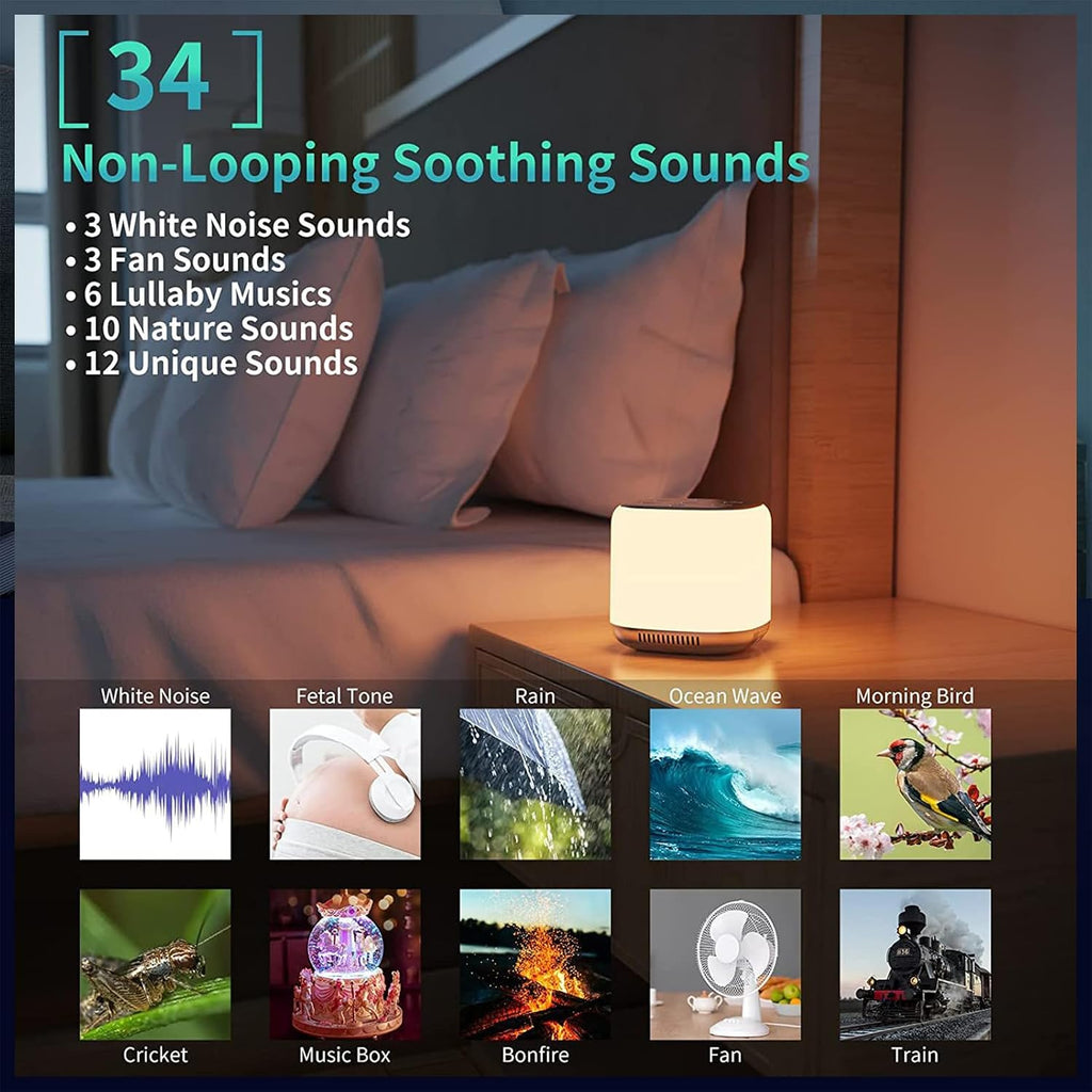 Antybored White Noise Machine with 7 Color Night Light and 34 Sounds for Soothing Emotions, Promoting Sleep, Sound Machine with T…