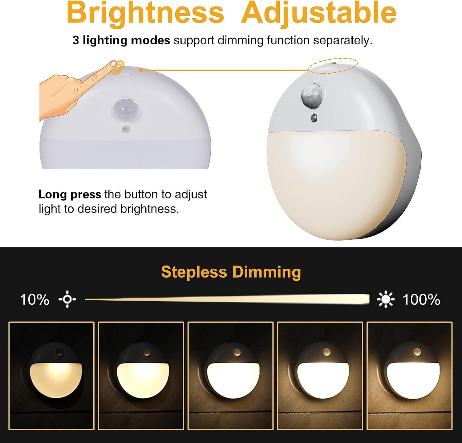 YUNLEX 2 Pack Motion Sensor Light Indoor, 2.6" Small Stick on Lights for Stairs, Bathroom, Dimmable Battery Night Light, 3 Light Modes…