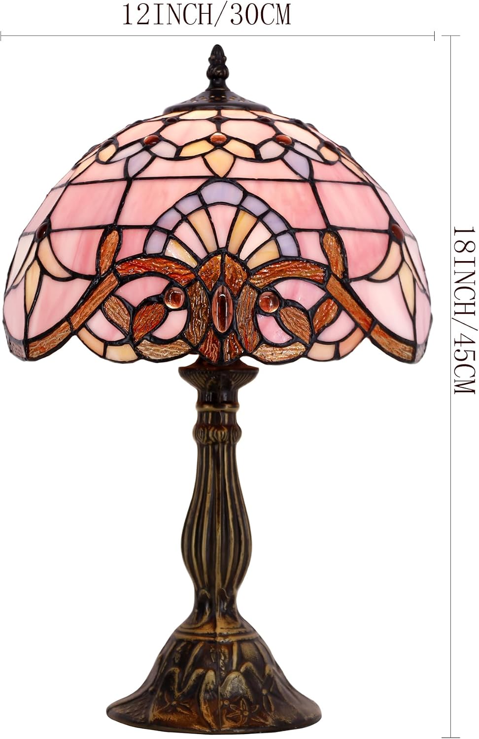 WERFACTORY Tiffany Lamp Stained Glass Table Lamp 12X12X18 Inch Pink Baroque Style Lavender Bedside Reading Desk Light Decor Bedroom…