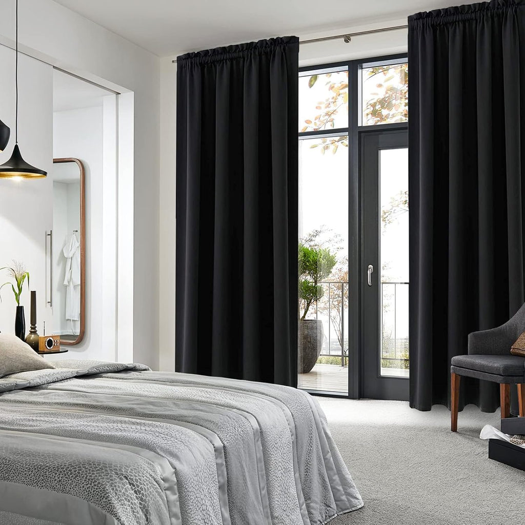 DWCN Blackout Curtains for Living Room Thermal Insulated, Energy Saving & Noise Reducing Bedroom Curtains, Black, W 70x L 84 Inch, Set of…
