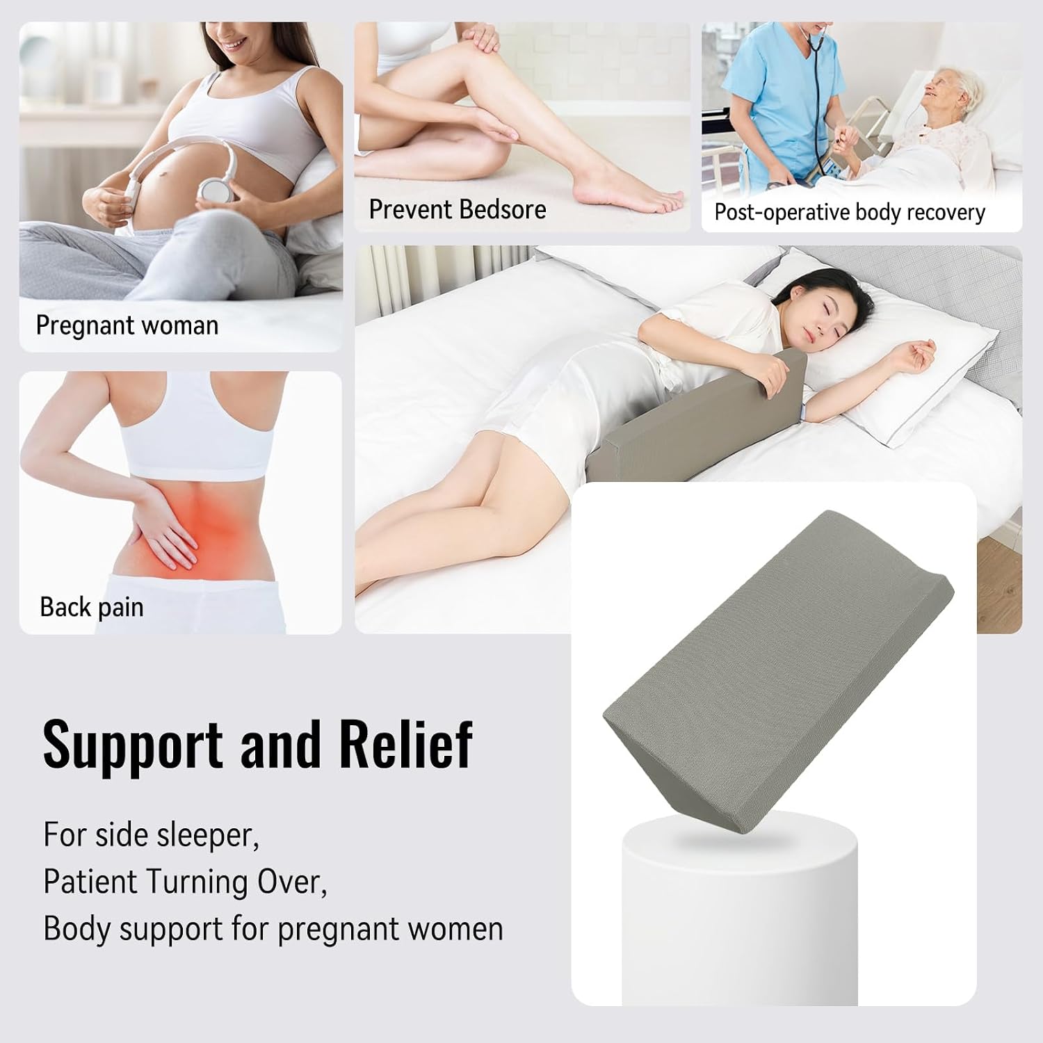 Fanwer 24in Bed Wedge Pillow for Sleeping Body Position Wedges Back Positioning Elevation Pillows Blue Pray Case Pregnancy Bedroom…