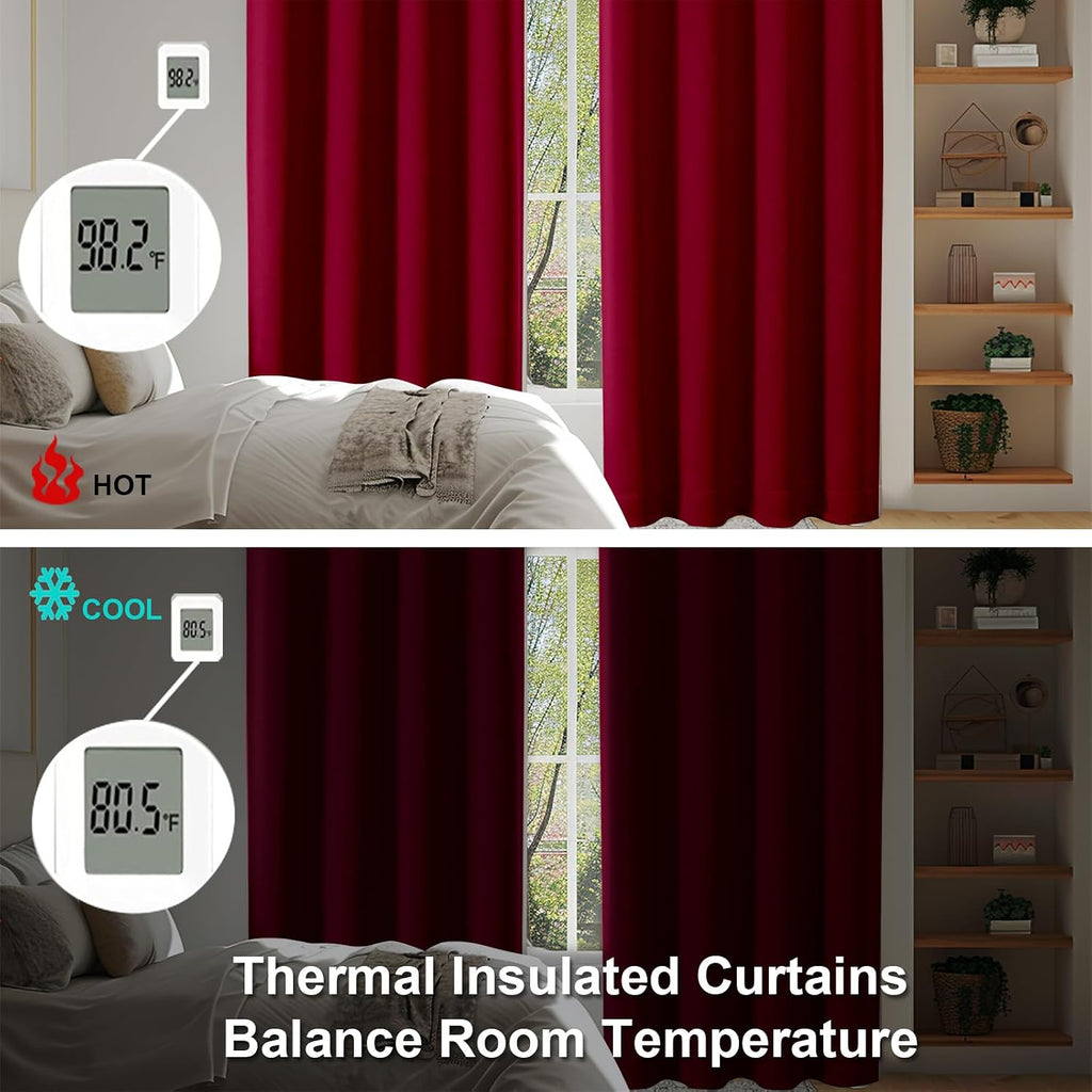 Simplebrand Ava Red Blackout Curtains for Bedroom 63 Inch Length 2 Panels Set, Nursery Thermal Insulated Energy Saving Rod Pocket Window Tr…