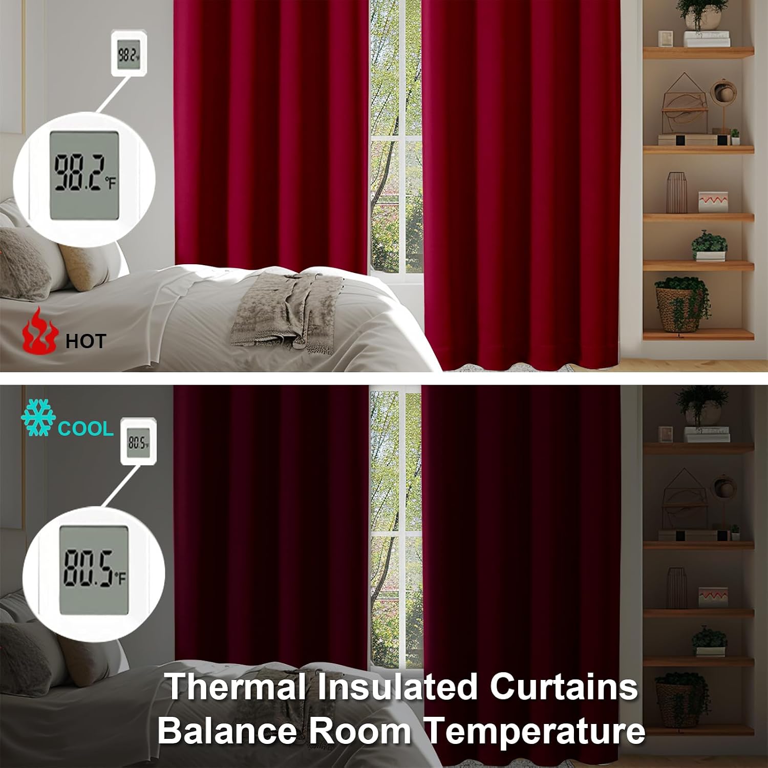 Simplebrand Ava Red Blackout Curtains for Bedroom 63 Inch Length 2 Panels Set, Nursery Thermal Insulated Energy Saving Rod Pocket Window Tr…