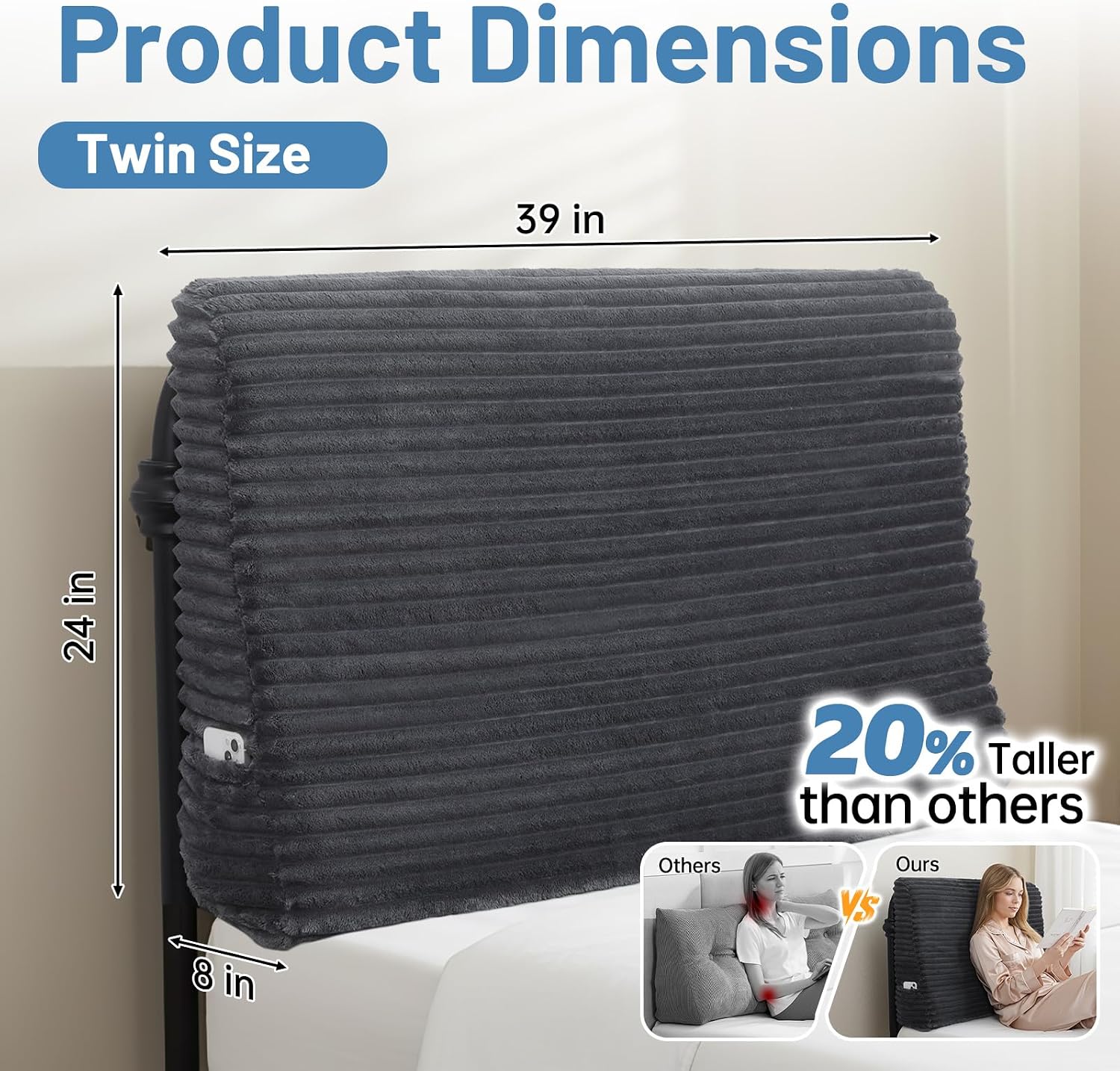 ENITYA Headboard Pillow Twin, 39"x24"x8" Dorm Headboard for Sitting up, Reading & Studying, Ergonomic Triangle Backrest with Removable…