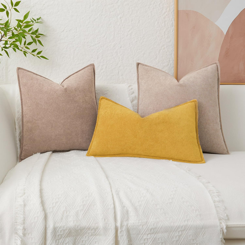 KevinTextile Kevin Textile Waterproof Decorative Pillow Covers Yellow 16x16 Inch Pack of 2 Soft Boucle Textured Throw Pillowcases Elegant A…