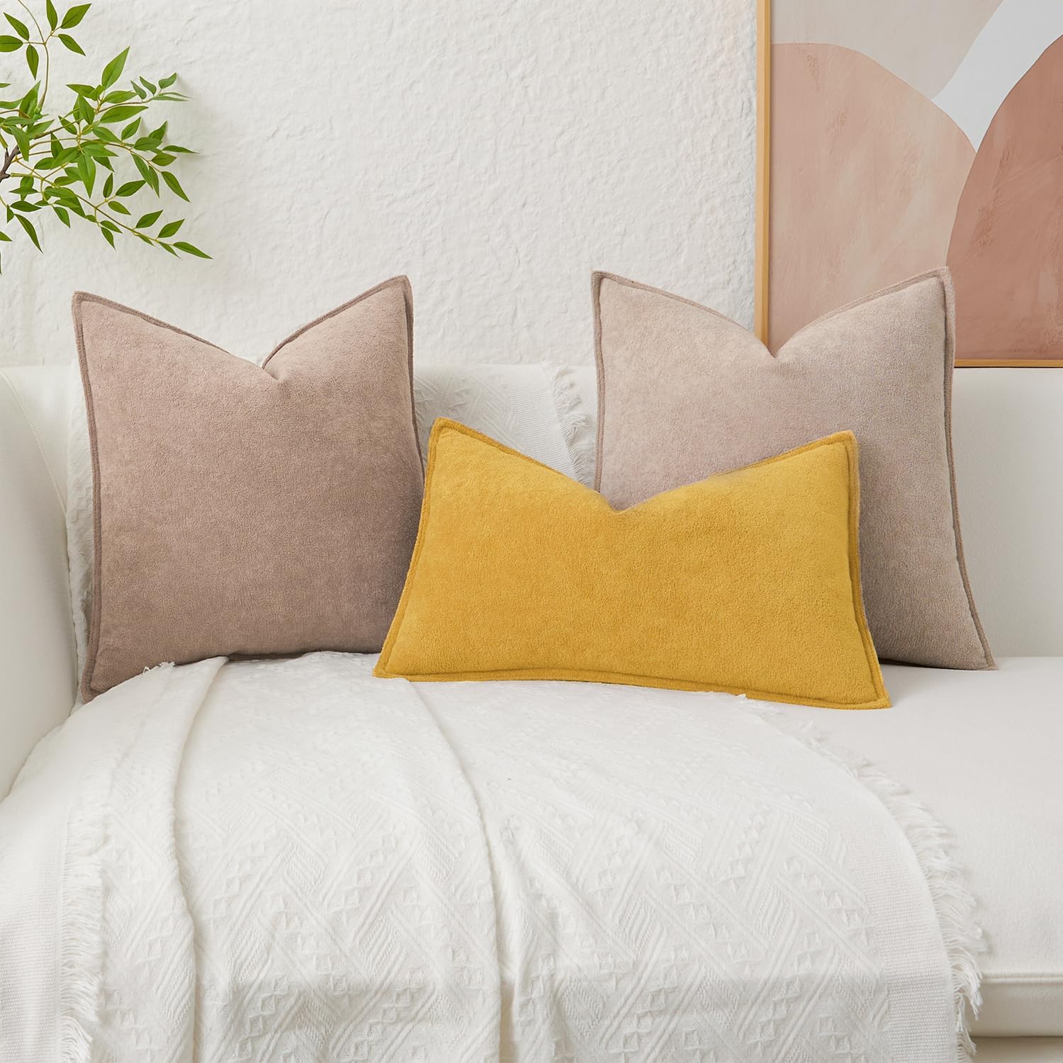 KevinTextile Kevin Textile Waterproof Decorative Pillow Covers Yellow 16x16 Inch Pack of 2 Soft Boucle Textured Throw Pillowcases Elegant A…