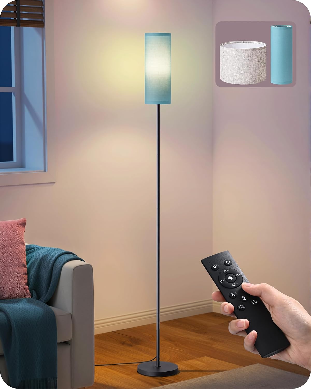 EDISHINE Modern Floor Lamps for Living Room, 63.7" Colorful Floor Lamp with Two Shades, Remote Control Foot Switch, 2700-6000K Dimmable…