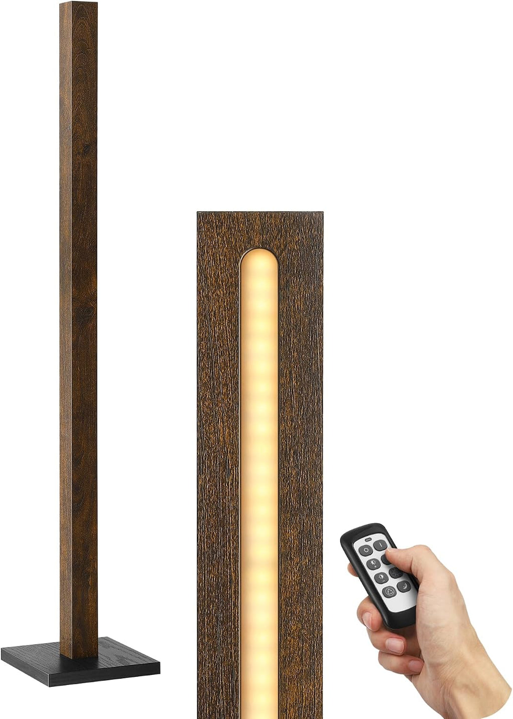 Edishine Wooden LED Corner Floor Lamp, Modern Standing Light with Remote, Minimalist Dimmable Floor Lamps for Living Room, Bedroom, Office,…