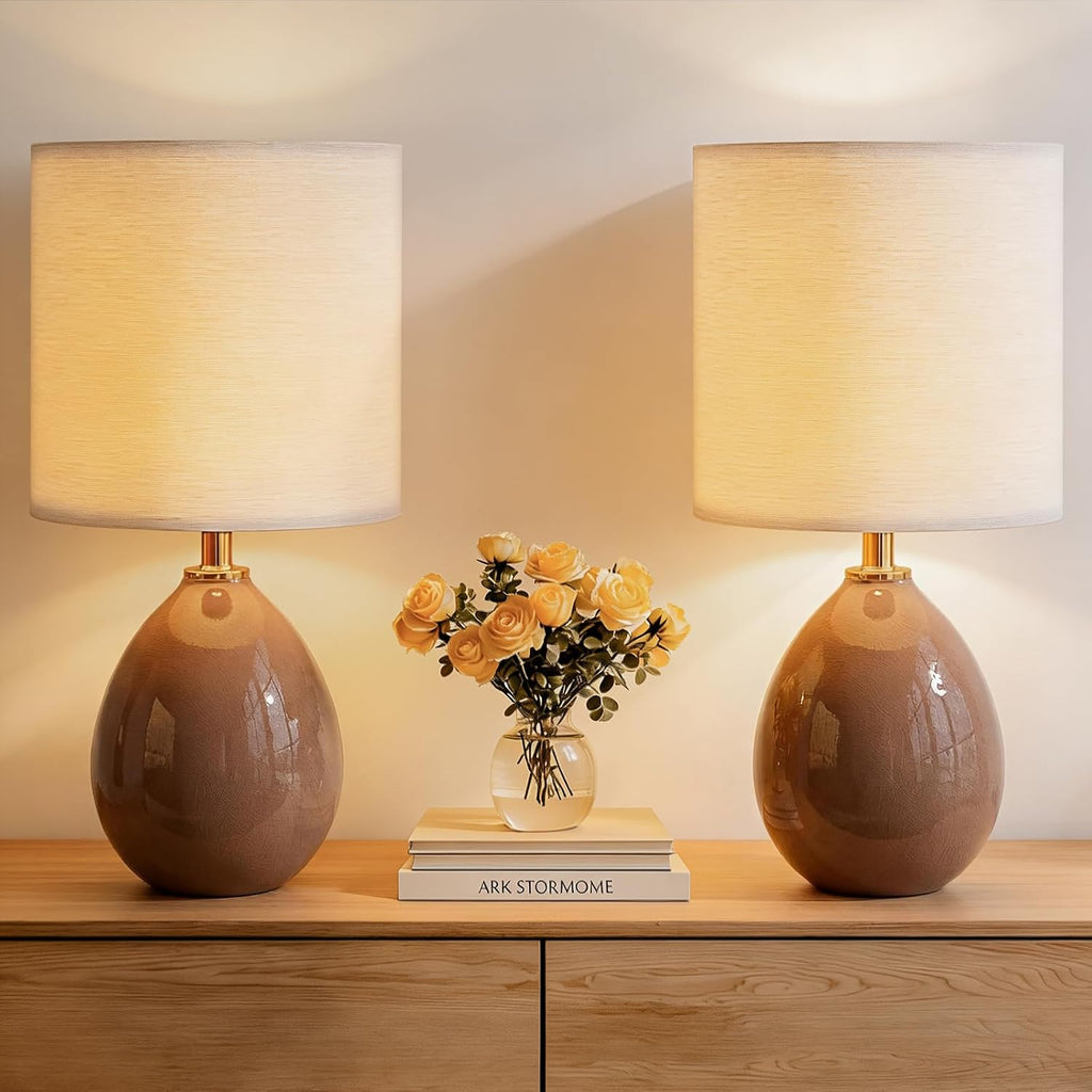 Dawnwake 18.5" Table Lamp Set of 2 for Living Room Bedroom, Bedside Lamps for Night Stands, Desk Nightstand Lamp Dimmable, Modern Linen…