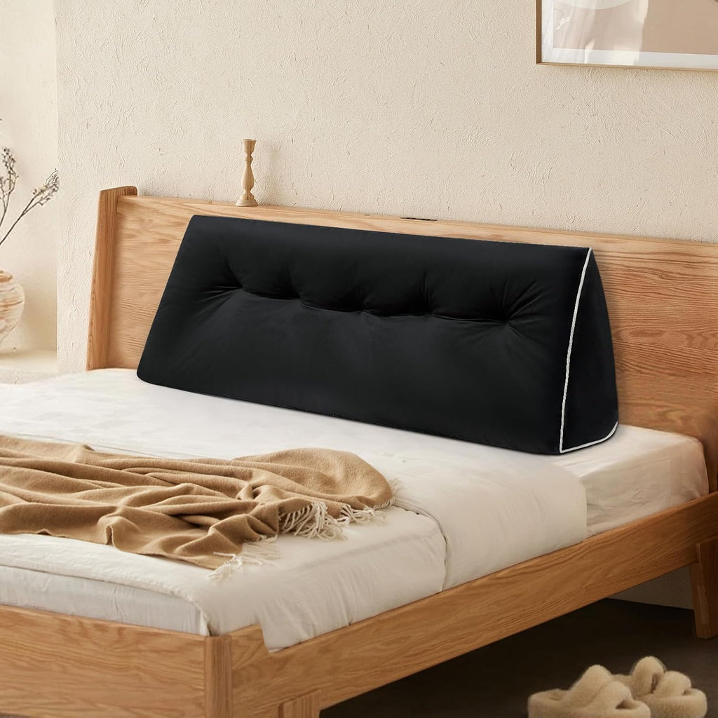 Headboard Wedge Pillows Full, Ergonomic Bed Triangular Headboard Pillow, Thickened Backrest Cushion for Reading in Dorm Bed Sofa, Black…