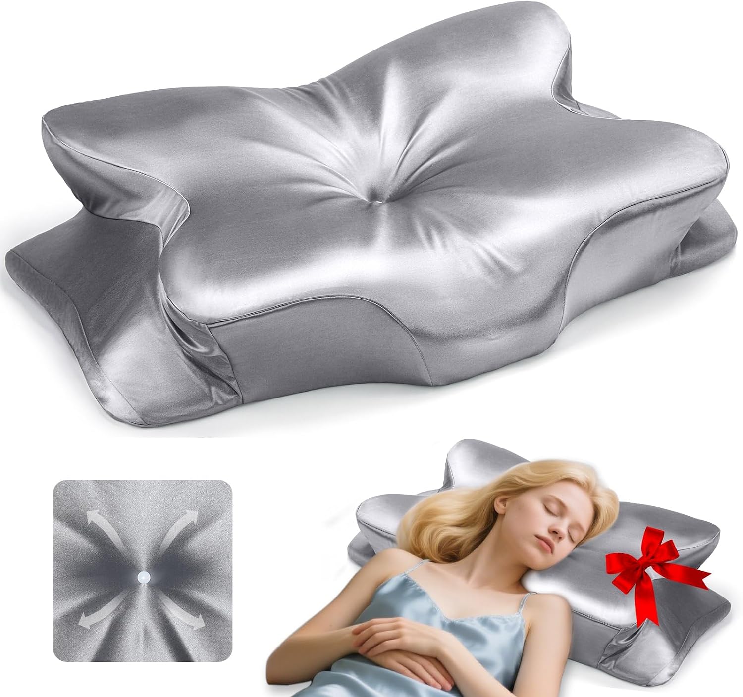 CCidea Cervical Neck Support Pillow for Sleeping & – Ergonomic Contour Memory Foam Pillows for Side/Back/Stomach Sleepers, 2 Heights with R…
