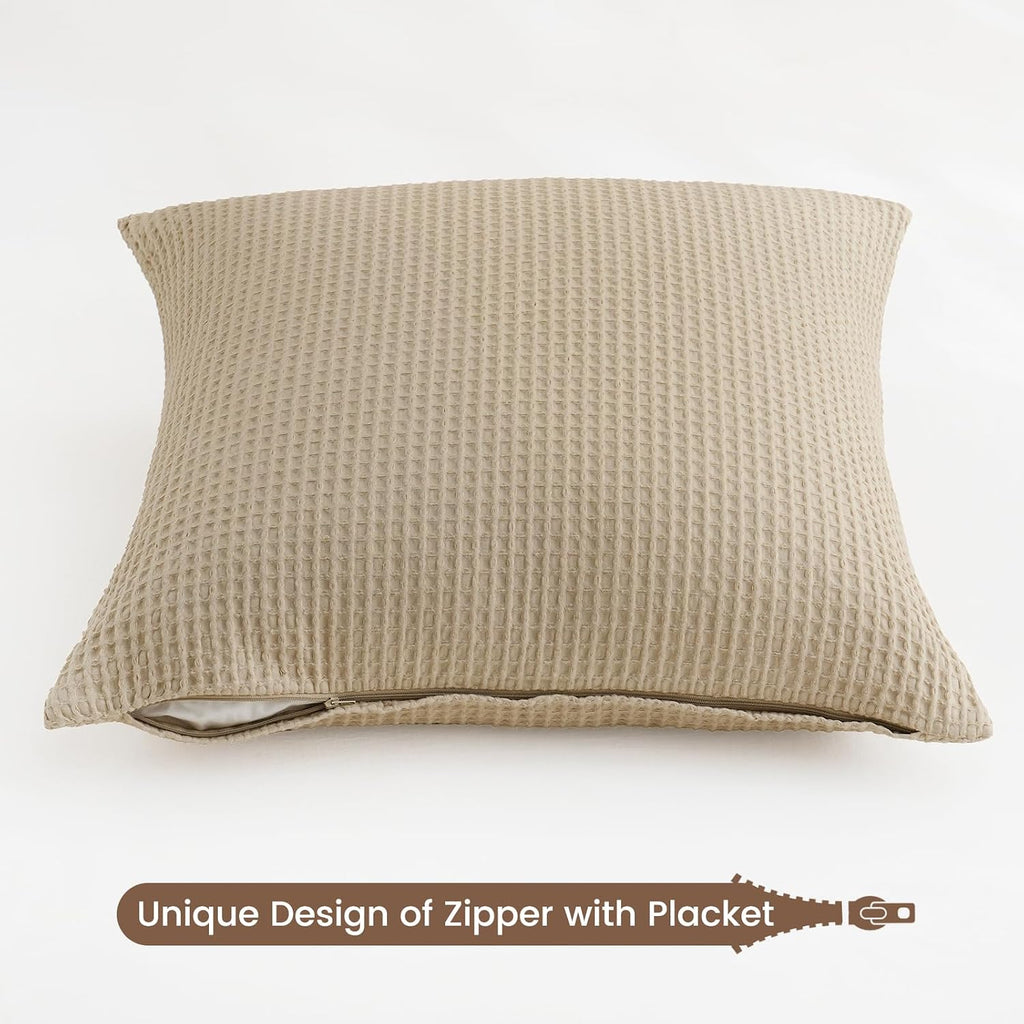 PHF 100% Cotton Waffle Weave Throw Pillow Cover, 20" x 20", No Insert, 2 Pack Elegant Home Decorative Square Throw Pillow Covers for Bed…