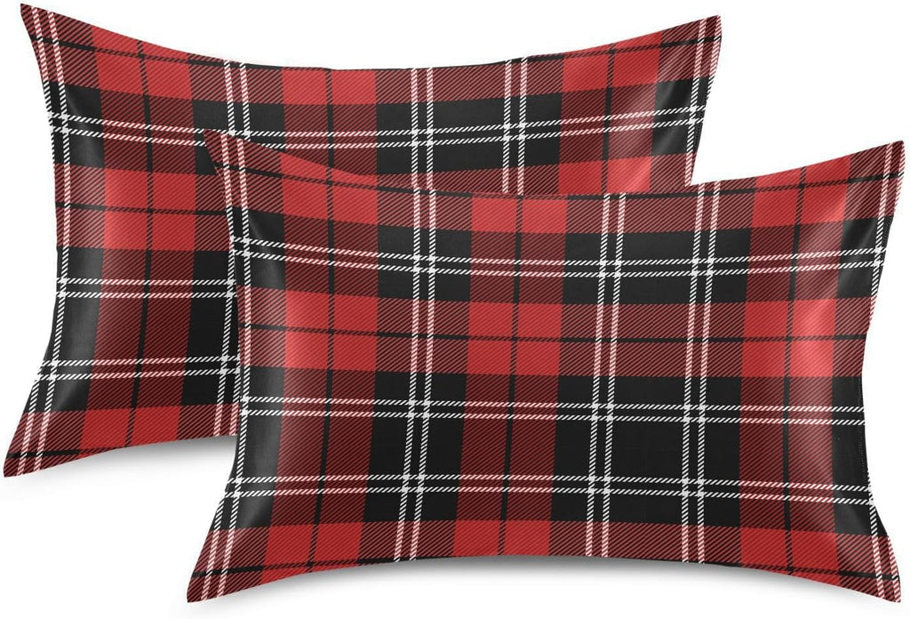 Christmas Plaid Pillow Covers Silk Pillowcase for Hair and Skin Soft Smooth Breathable Cooling Satin Pillowcase Standard Size Pillow Case…