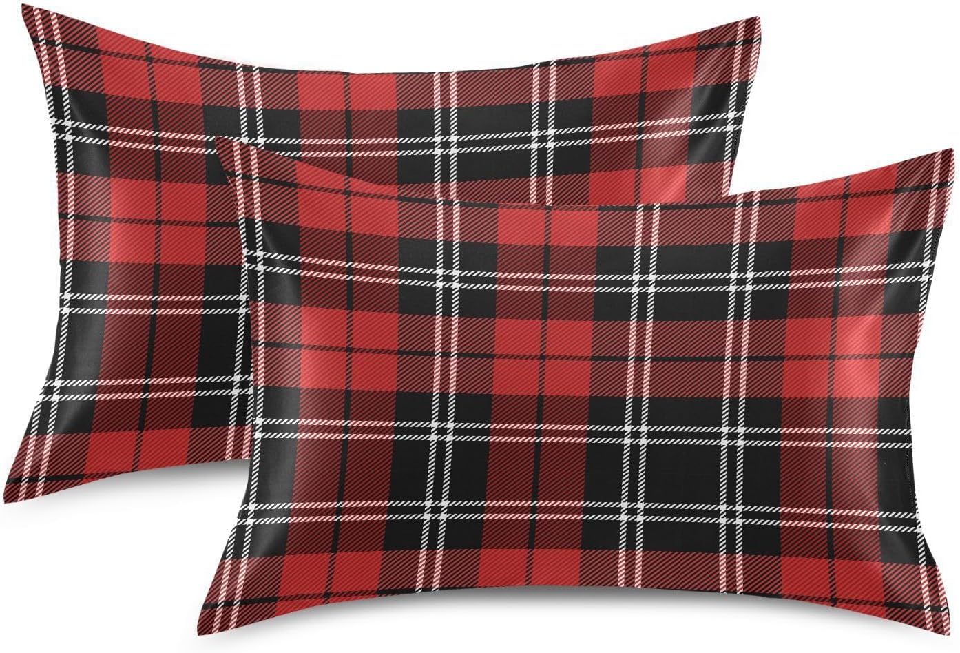 Christmas Plaid Pillow Covers Silk Pillowcase for Hair and Skin Soft Smooth Breathable Cooling Satin Pillowcase Standard Size Pillow Case…