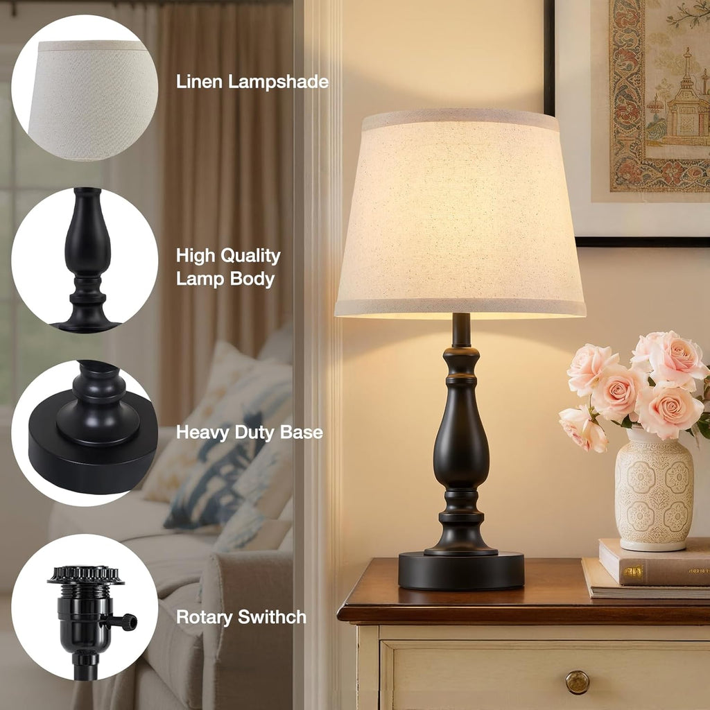 Lamp for Bedroom Set of 2 - 19" Small Bedside Table Lamps with Rotary Swithch - Modern Lamps for Living Room Night stands - Desk Lamps…