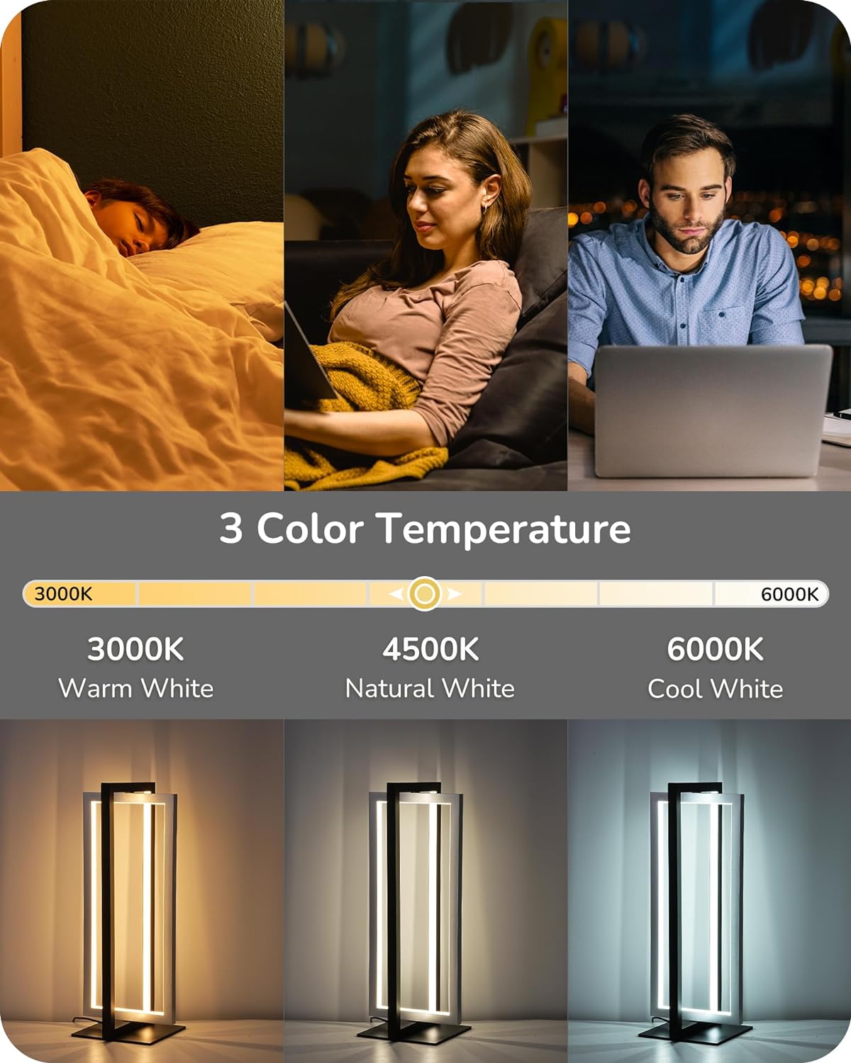 EDISHINE Modern LED Table Lamp, 750LM Stepless Dimmable Bedside Lamp, 3 Color Temperature, Switch Control Nightstand Lamp for Living Room…