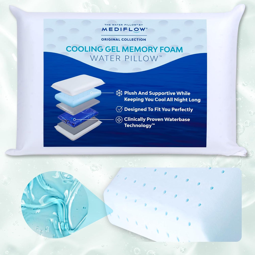 TheWaterPillowbyMediflow Mediflow Cooling Gel Memory Foam Water Pillow - Adjustable Pillow for Neck, Pillow for Side, Back, and Stomach Sl…