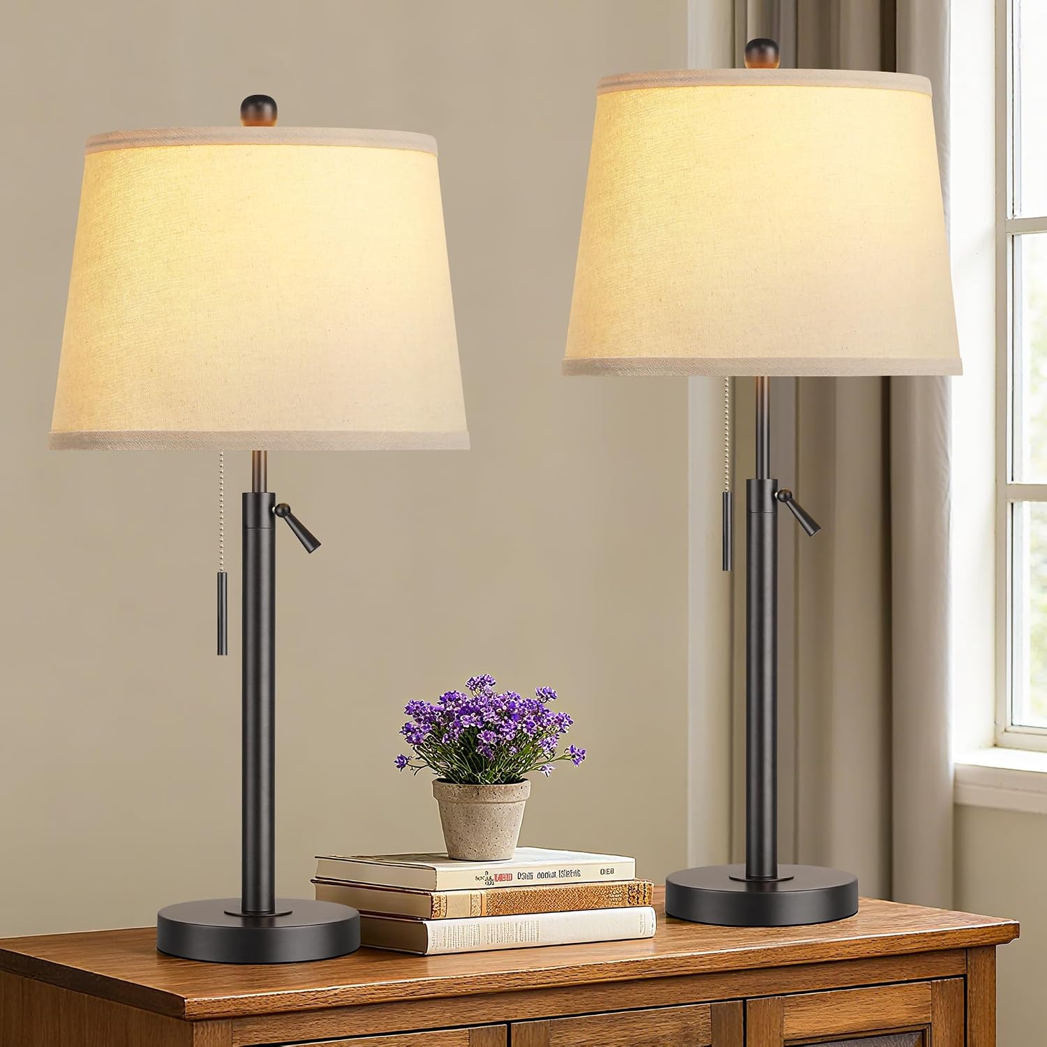 PARTPHONER Bedside Table Lamps Set of 2, Tall Black Table Lamps for Living Room, Height Adjustable Nightstand Lamps for Bedroom, Modern…