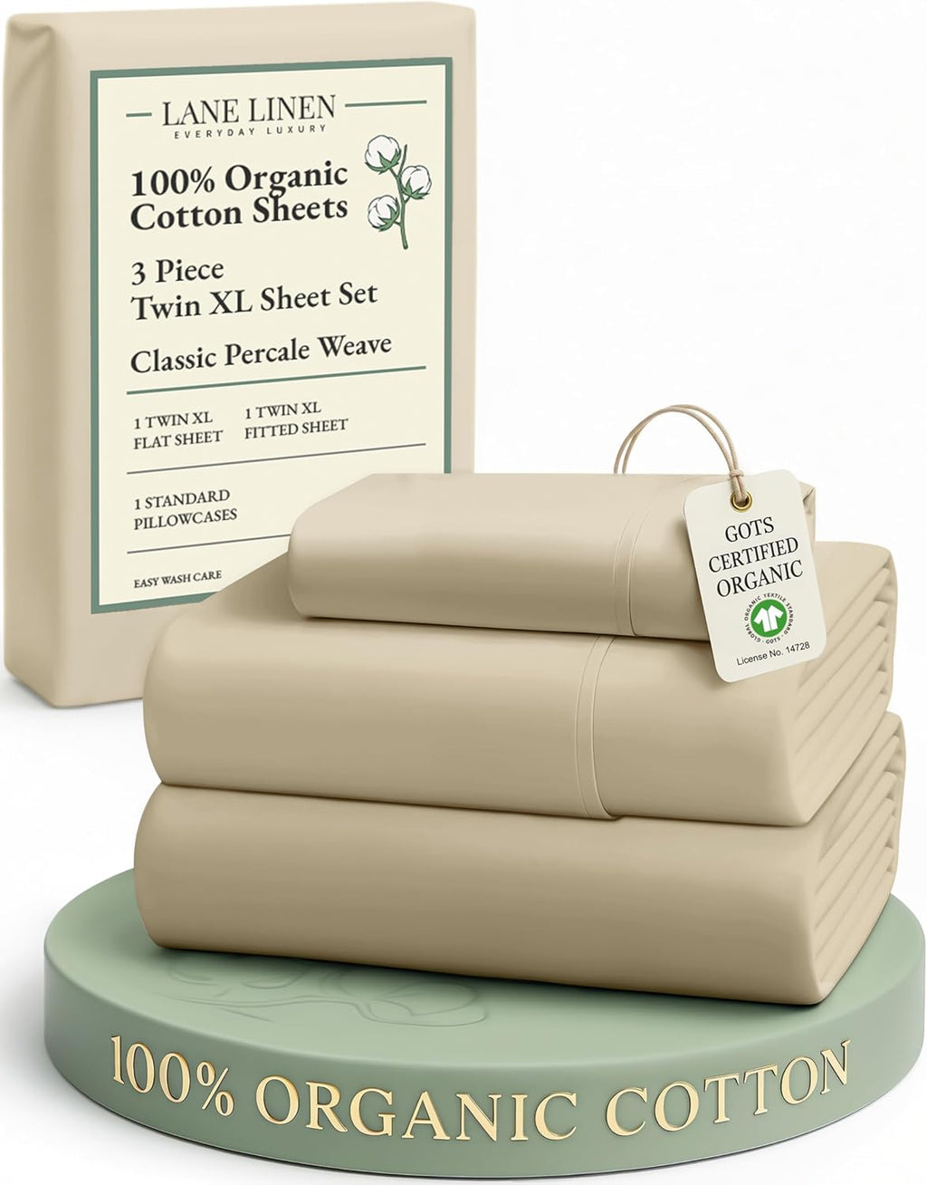 LaneLinen LANE LINEN Twin XL Sheets Set, 100% Mercerized Organic Cotton Twin XL Bed Sheets Set with sily Touch Finish, Soft and Comfy Fully…