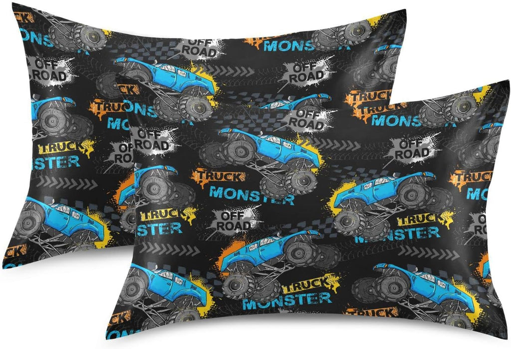 Monster Truck Tires01 Pillow Covers Silk Pillowcase for Hair and Skin Soft Smooth Breathable Cooling Satin Pillowcase Standard Size…
