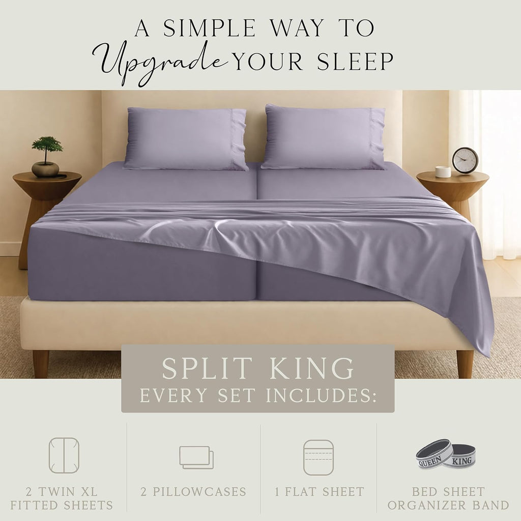 KARISSA MAE Pure Viscose from Bamboo Split King Size Sheet Set | 100% FSC Certified | Luxuriously Soft | Cooling | 18" Deep Pocket…