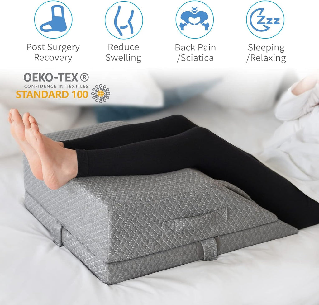 KingPavonini Adjustable Leg Elevation Pillows for Swelling, Cooling Gel Memory Foam Wedge Pillows for After Surgery, Sciatica Back Knee Hip…