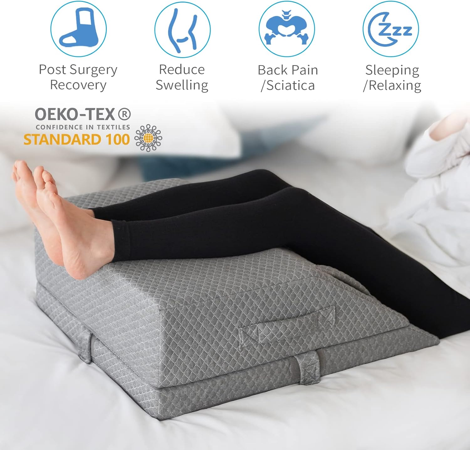 KingPavonini Adjustable Leg Elevation Pillows for Swelling, Cooling Gel Memory Foam Wedge Pillows for After Surgery, Sciatica Back Knee Hip…