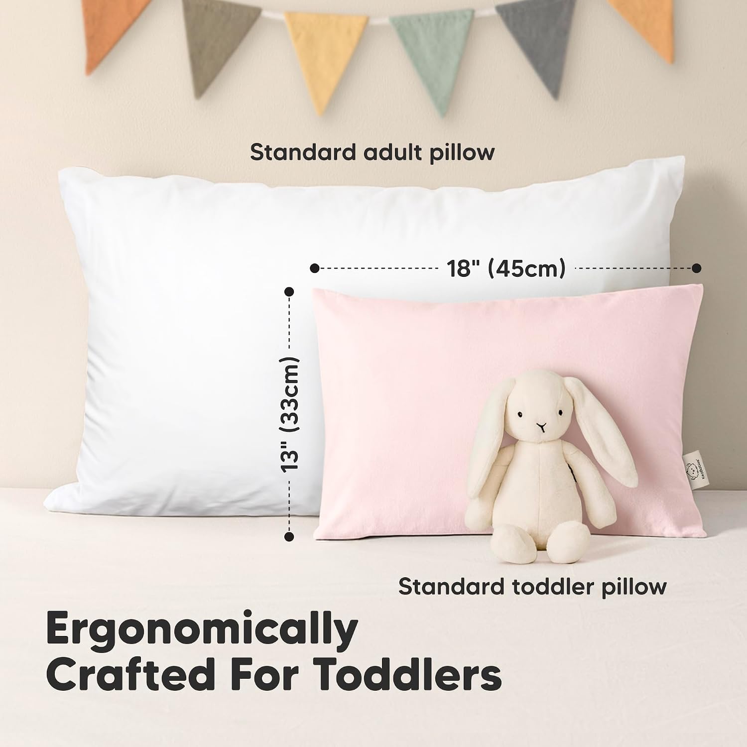 KeaBabies 2-Pack Toddler Pillows 2 Year Old to 5-13x18 Soft Organic Cotton Kids Pillow for Sleeping, Travel, School, Daycare, Nap…