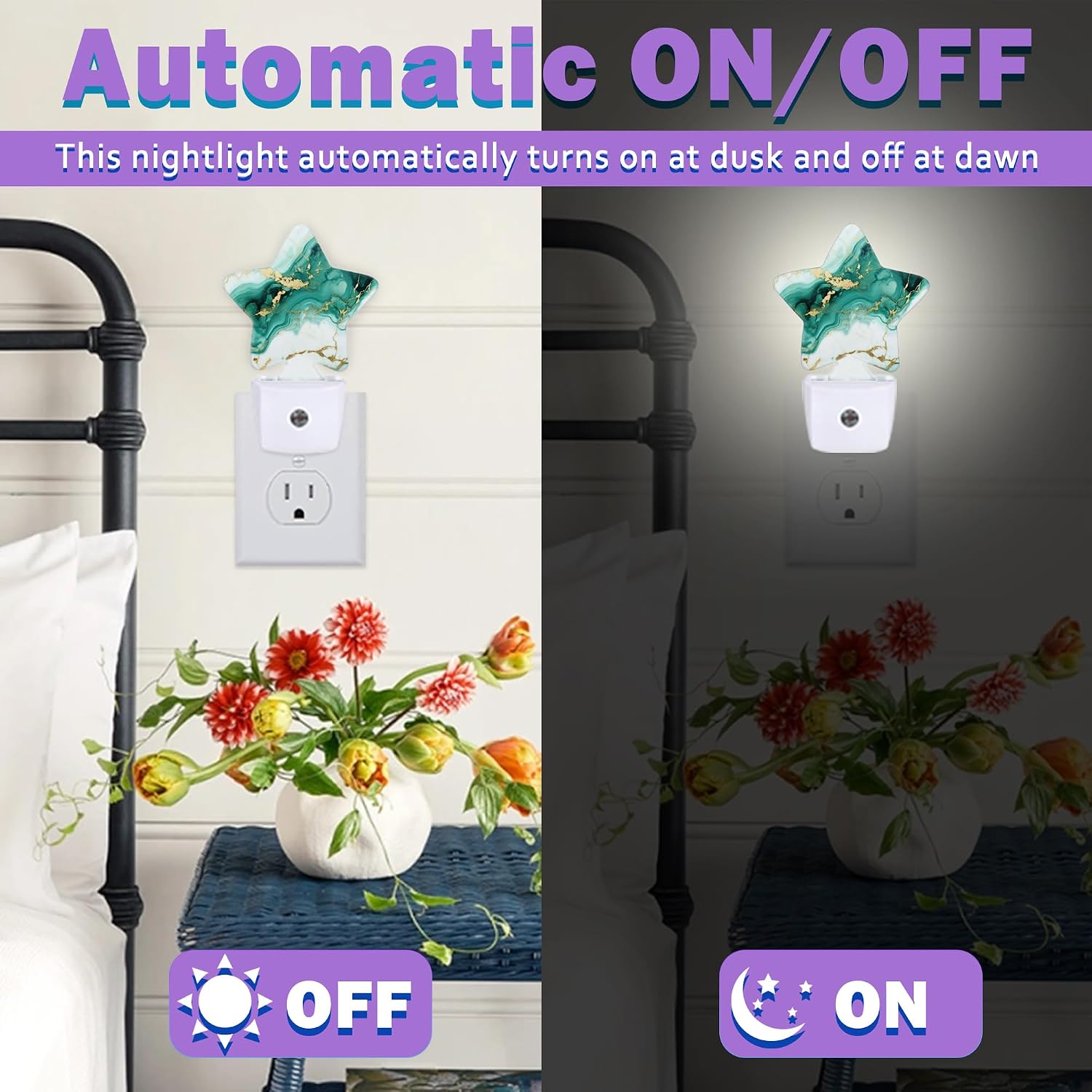 Green Gold Marble Night Lights Plug Into Wall Decorative, Modern Abstract Sleep Friendly Lamp, Energy Efficient Dusk-to-Dawn Sensor…