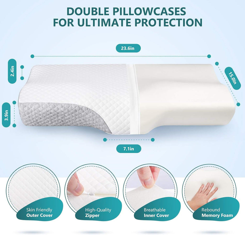 Zamat Contour Memory Foam Pillow for Neck, Adjustable Ergonomic Cervical Pillow for Sleeping, Orthopedic Neck Pillow with Washable Cover,…