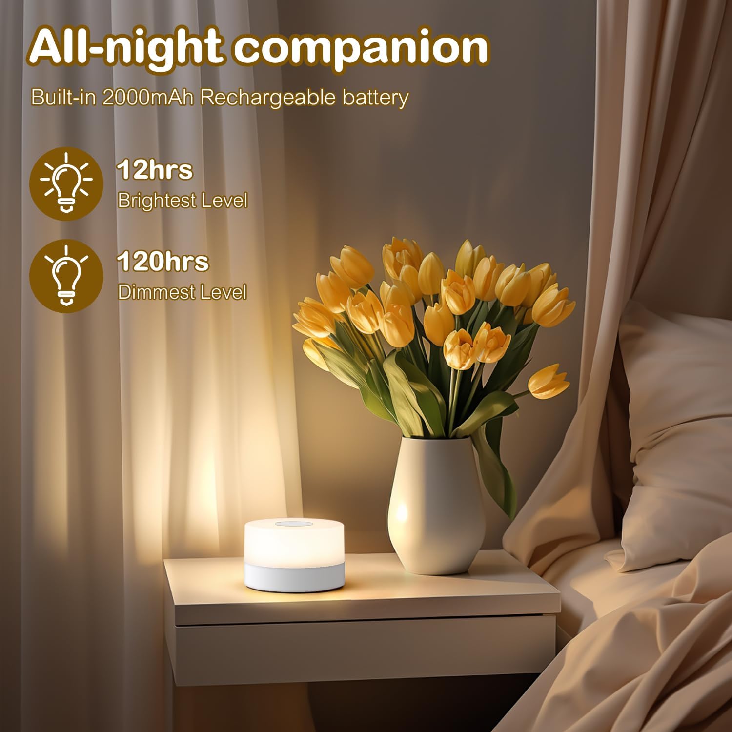 JUSHENG Baby Night Lights for Nursery, 3 Color Temperature Selectable & Dimmable, Rechargeable LED Bedside Lamps Touch Light for…