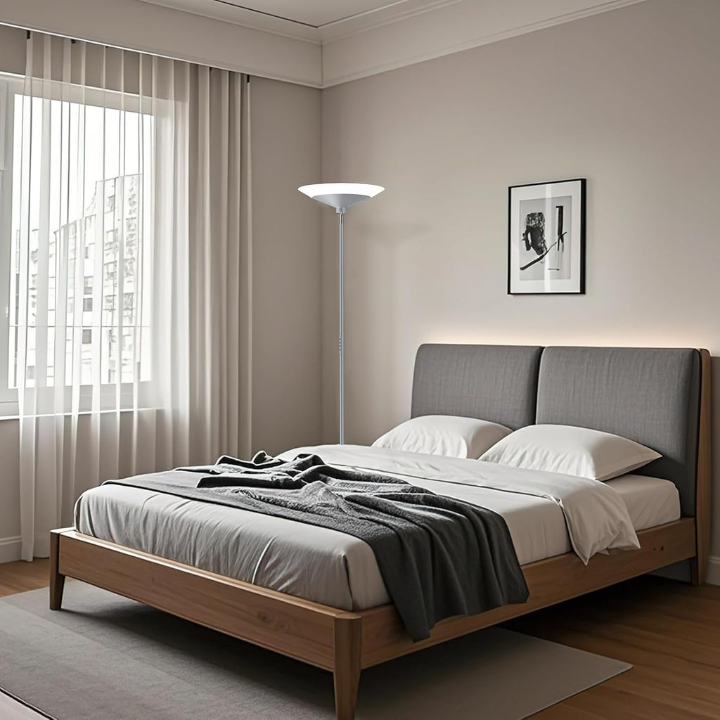 SIBRILLE Silver Torchiere Floor Lamp - 30W Dimmable LED Standing Lamp with Remote/Button Control, 1800Lm, 3000-6500K, 72in Bright…