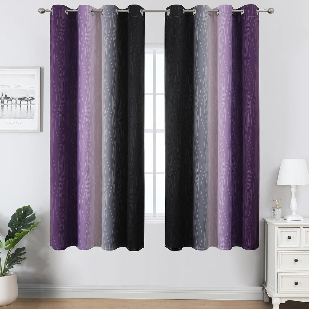 Estelartextiler Estelar Textiler Black and Purple Ombre Blackout Curtains for Bedroom, Full Room Darkening Grommet Curtains for Living Room…
