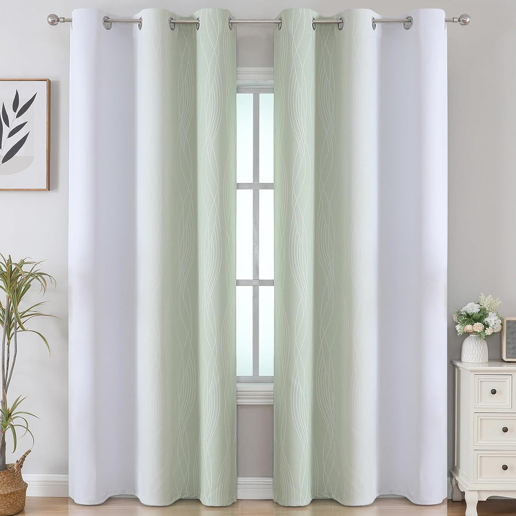 Estelartextiler Estelar Textiler Sage and Greyish White Room Darkening Blackout Curtains 84 Inch Length 2 Panels Set for Living Room, Therm…