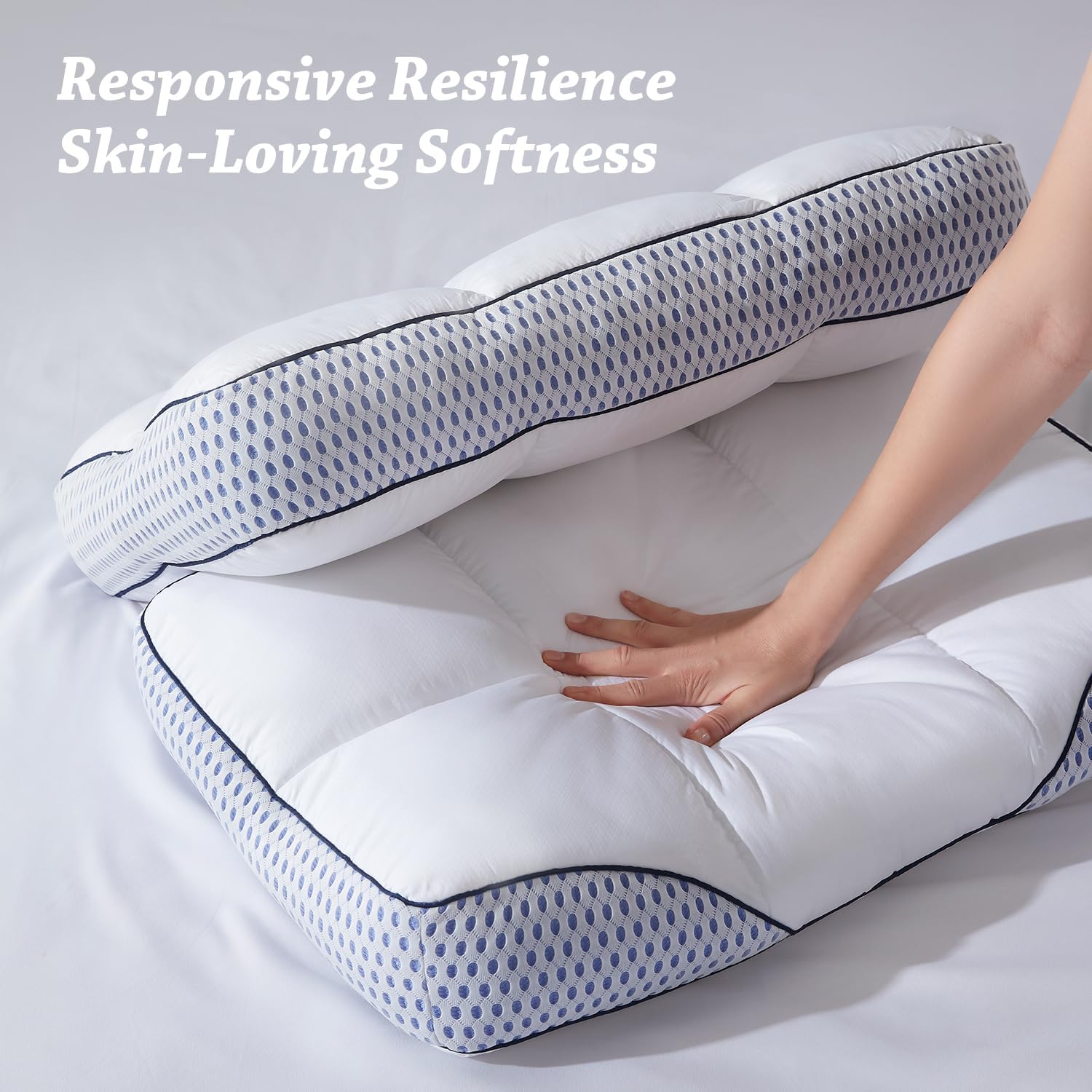 Glaciman Firm Shredded Memory Foam Bed Pillows, Ergonomic Neck and Shoulder Support for Back and Side Sleepers, Machine Washable, Breathabl…
