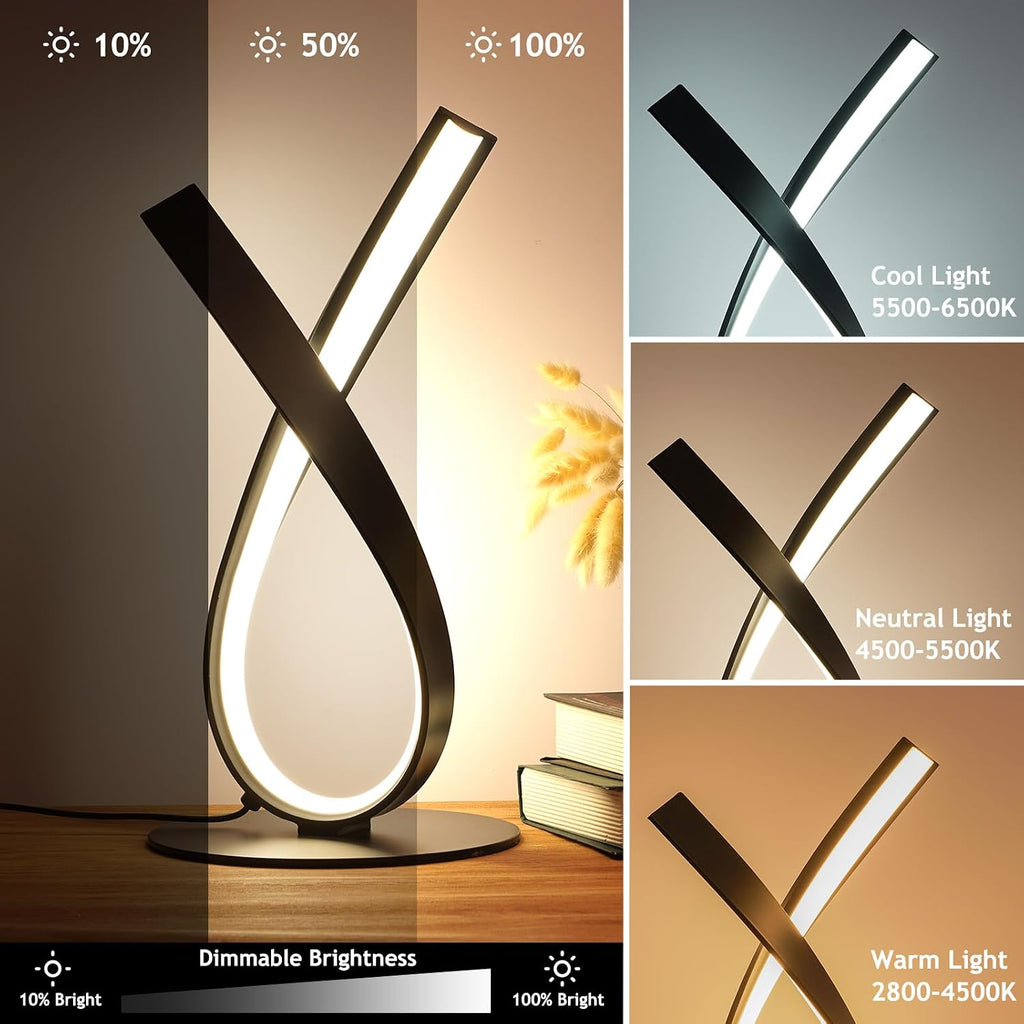 NUÜR Modern Table Lamp, Stepless Dimmable LED Spiral Lamp for Living Room, Contemporary Nightstand Lamp, Black Bedside Table Lamp for…