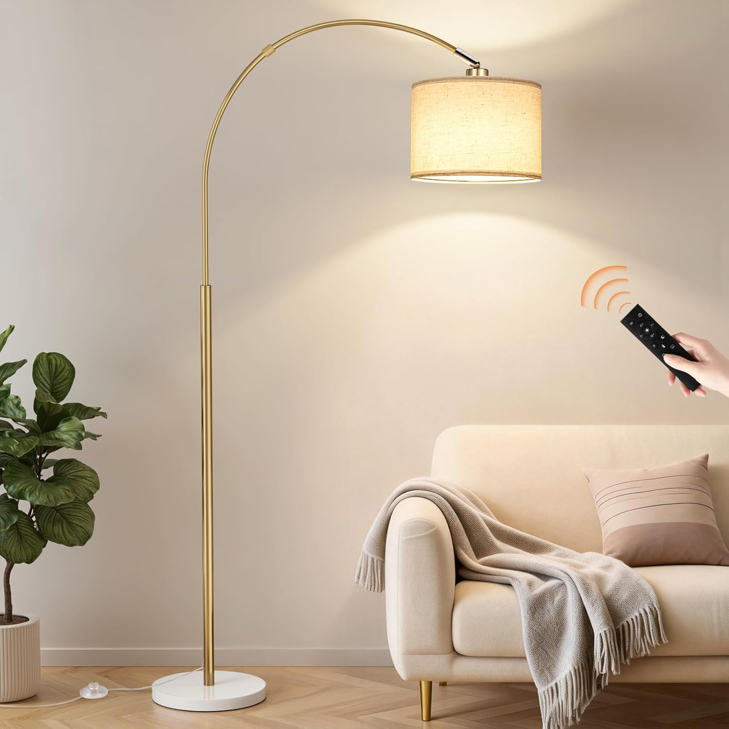 Ambimall Dimmable Arc Floor Lamp with Remote, Color Temperatures and Brightness Adjustable, Arched Floor Lamp with Rotating Head, Over…