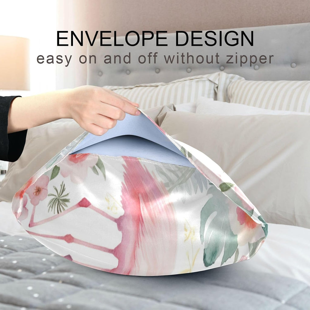 YETTASBIN Floral Flamingos Satin Pillowcase, Soft Breathable Silk Pillow Case with Envelope Closure for Hair and Skin, Standard Size 26 x…