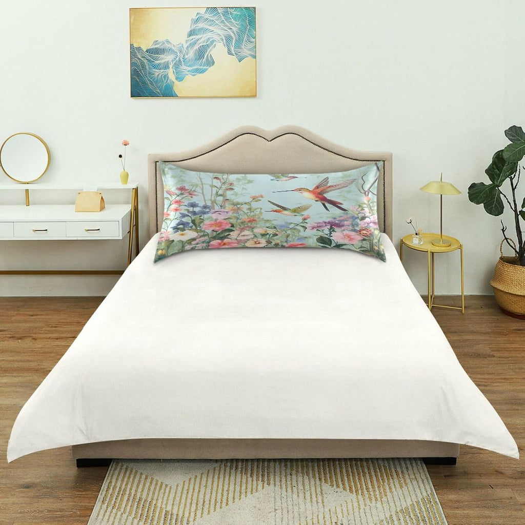 YETTASBIN Hummingbirds Flower Satin Pillowcase, Soft Breathable Silk Pillow Case with Envelope Closure for Hair and Skin, Standard Size…
