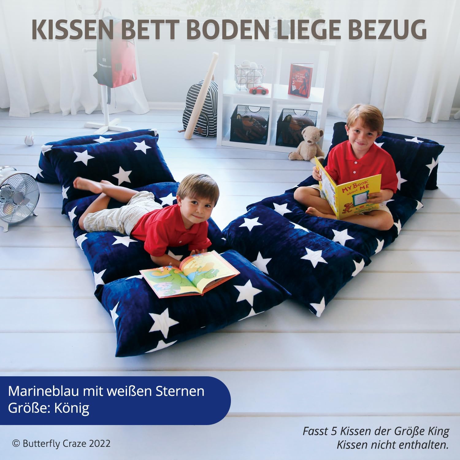 Butterfly Craze Floor Lounger Cover - Floor Bed Conversion - Creates Custom Sleeping Pad - Portable Mattress Alternative - Star Navy…