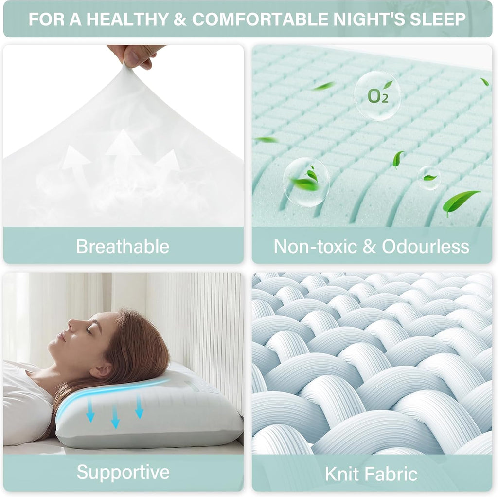 Cooling Memory Foam Pillow, Bed Pillow, Medium Soft Feel Neck Pillow for Sleeping, Memory Foam Pillows for Sleeping Side, Back & Stomach…