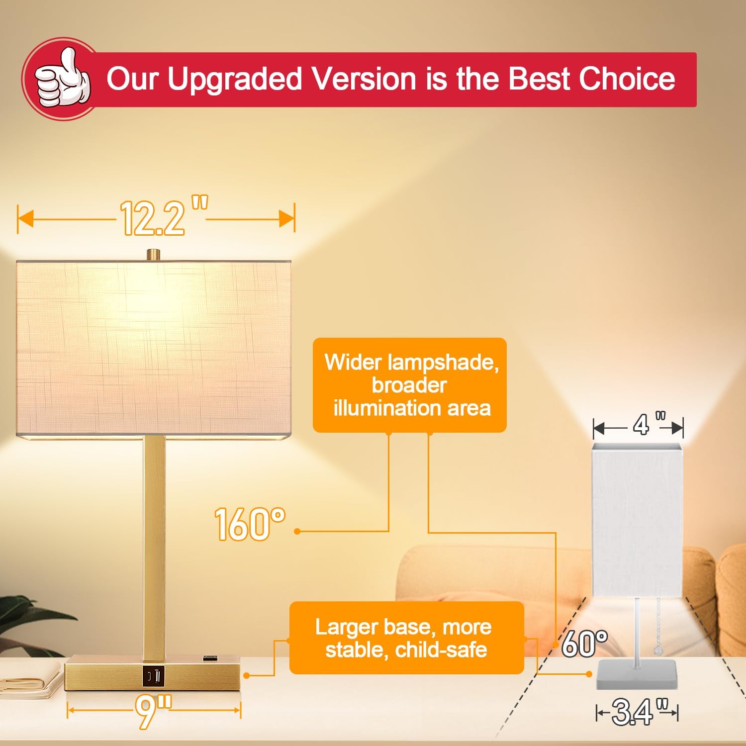 Lynnoland 21" Set of 2 Table lamp with USB A+C & AC Outlets, Touch Control 3-Way Dimmable Nightstand Lamps for Living Room Bedroom Office…