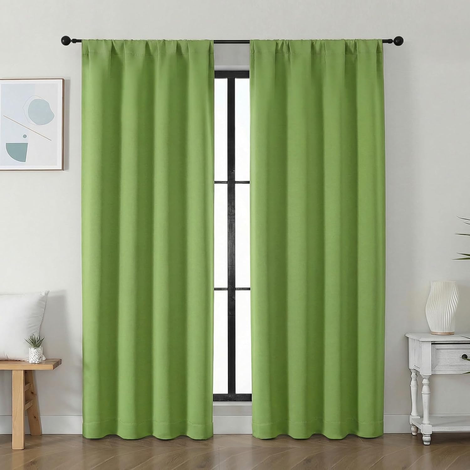 Simplebrand Ava Lime Blackout Curtains for Bedroom 72 Inch Length 2 Panels Set, Privacy Thermal Insulated Rod Pocket Door Window Curtains f…